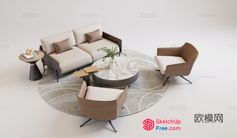 Modern Minimalist Living Room Design With Neutral Color Palette 3D SketchUp File