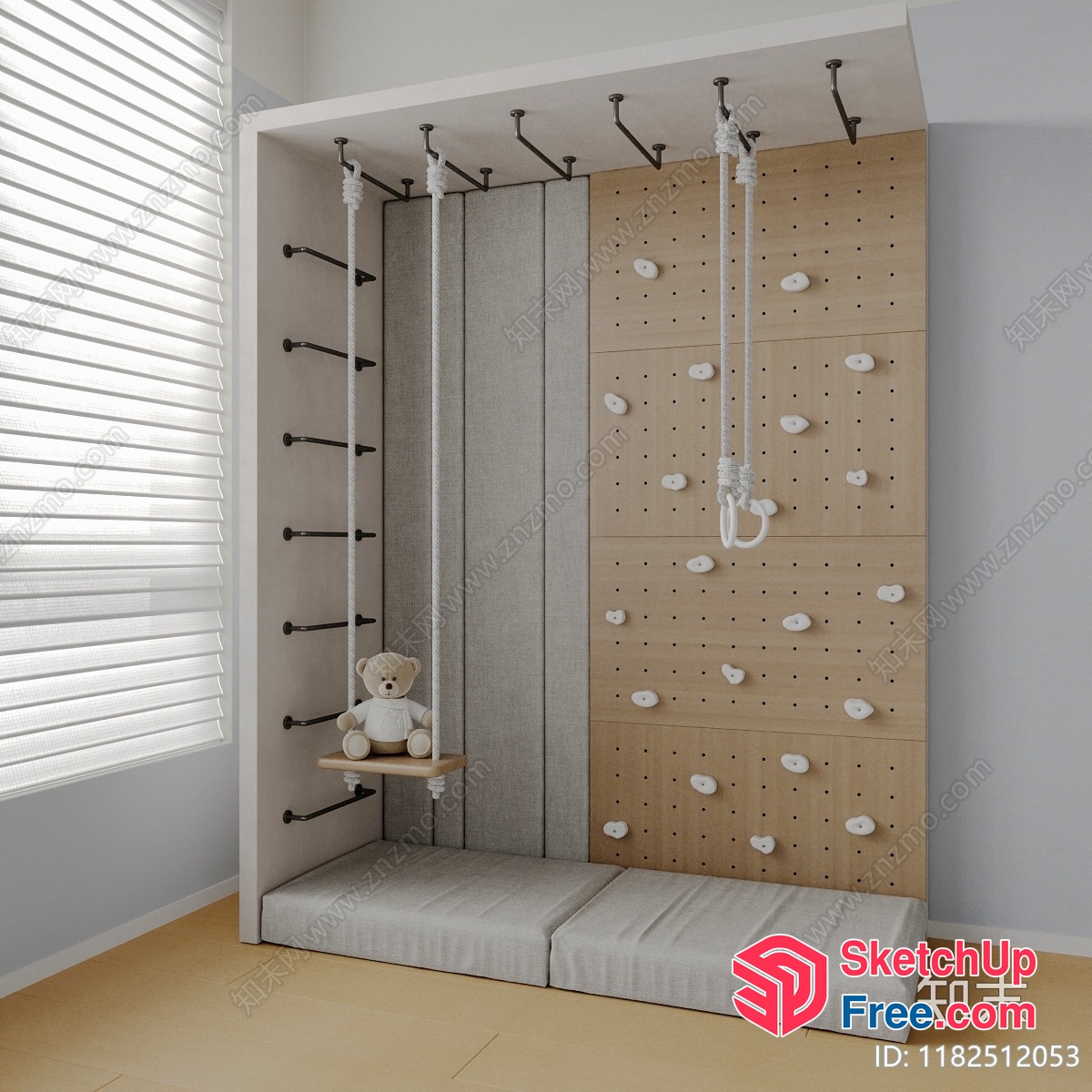 Modern Minimalist Children'S Play Area With Functional Climbing Wall 3D SketchUp File