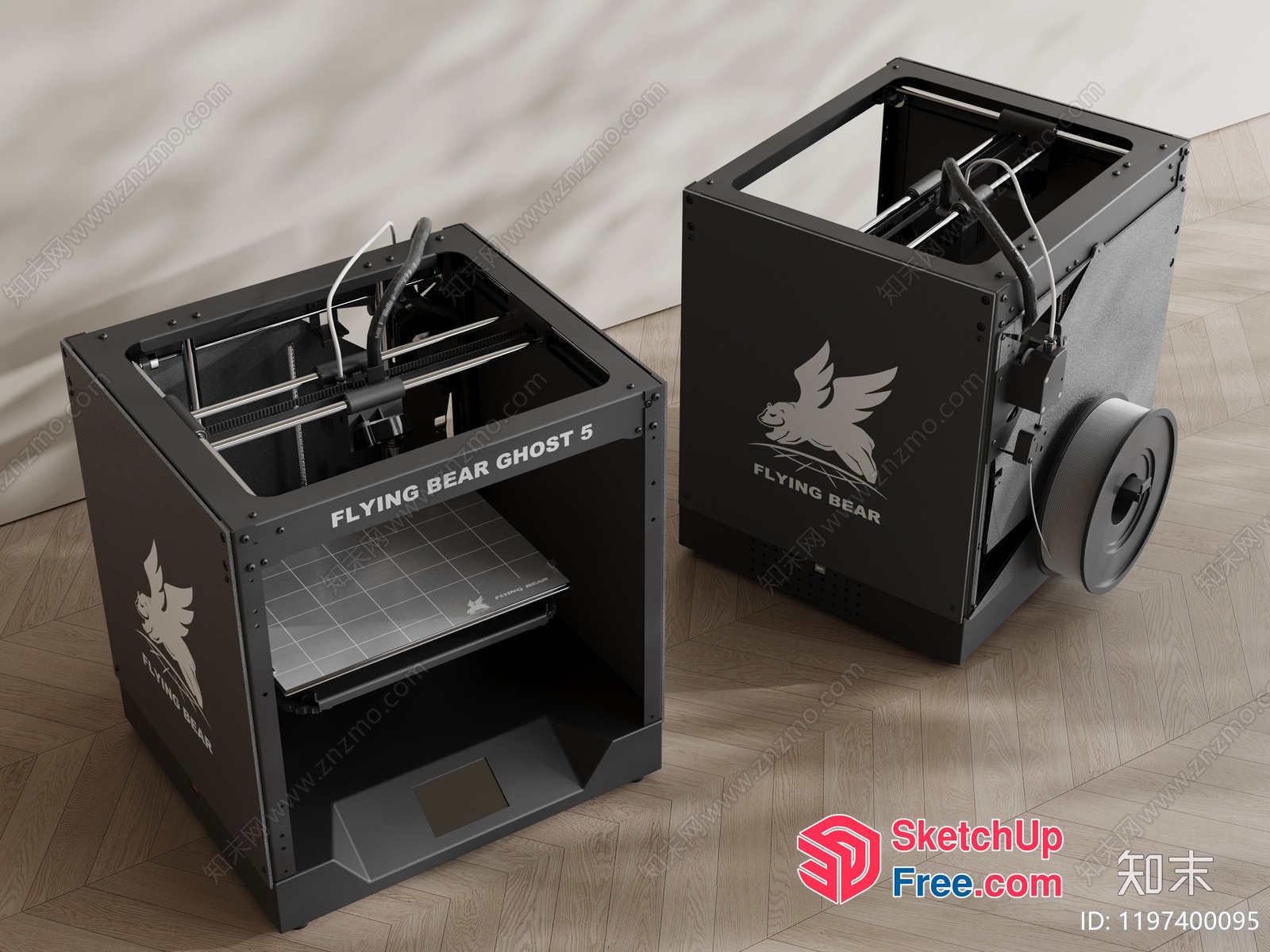 Black 3D Printers With Flying Bear Logo 3D SketchUp File