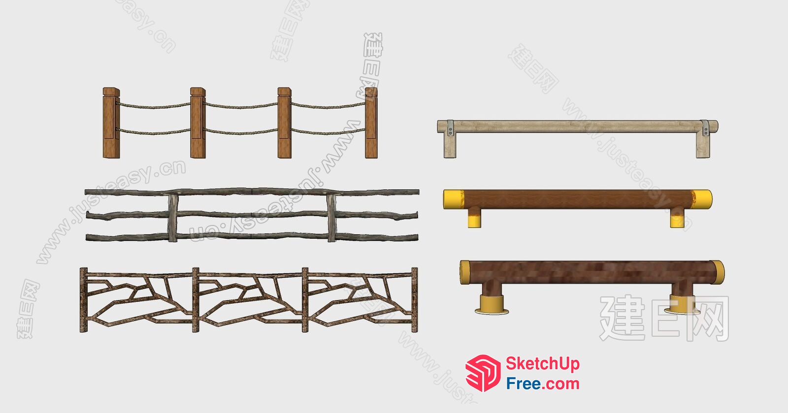 Rustic Wooden Railing Designs Collection 3D SketchUp File