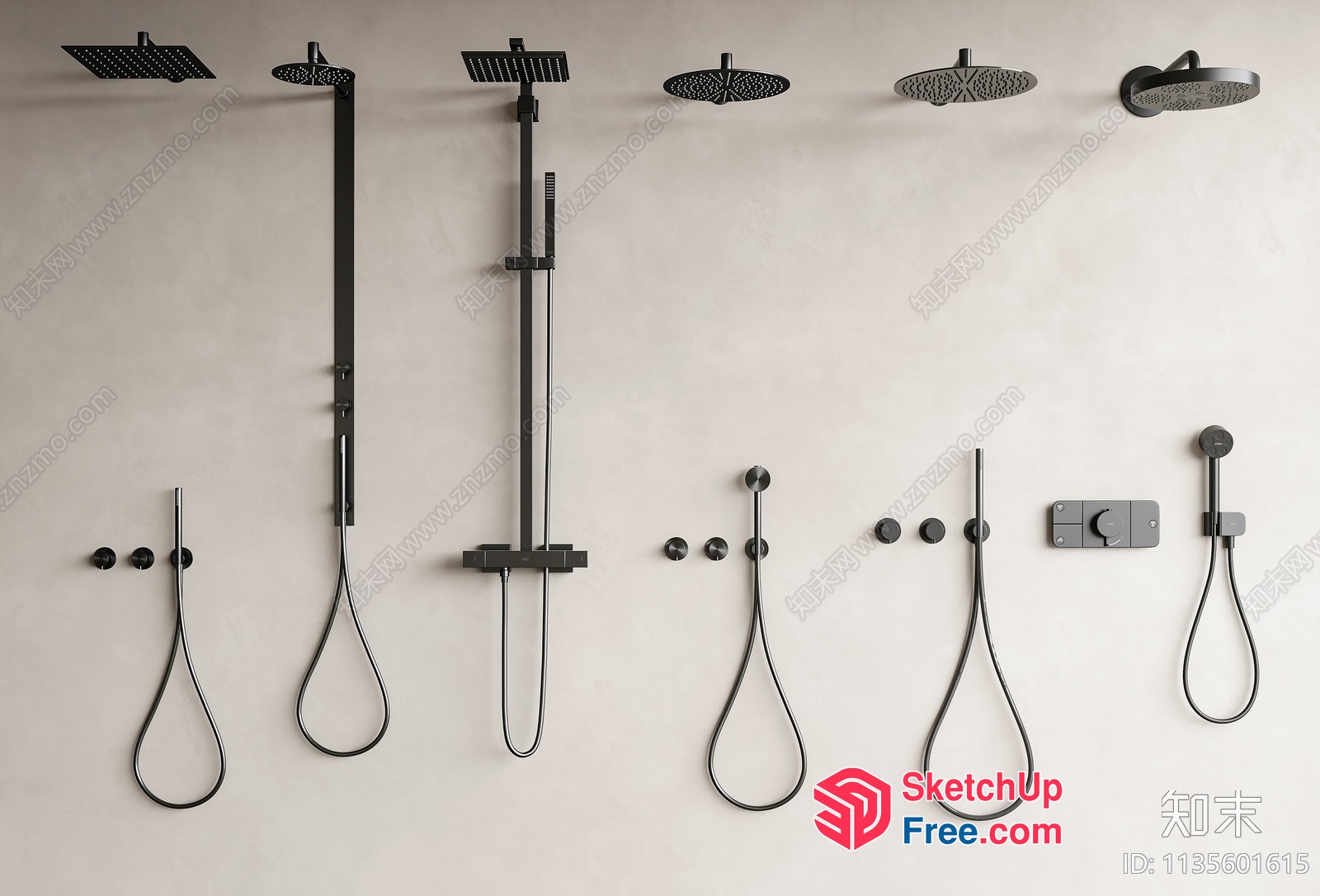 Modern Shower Fixtures In Black 3D SketchUp File