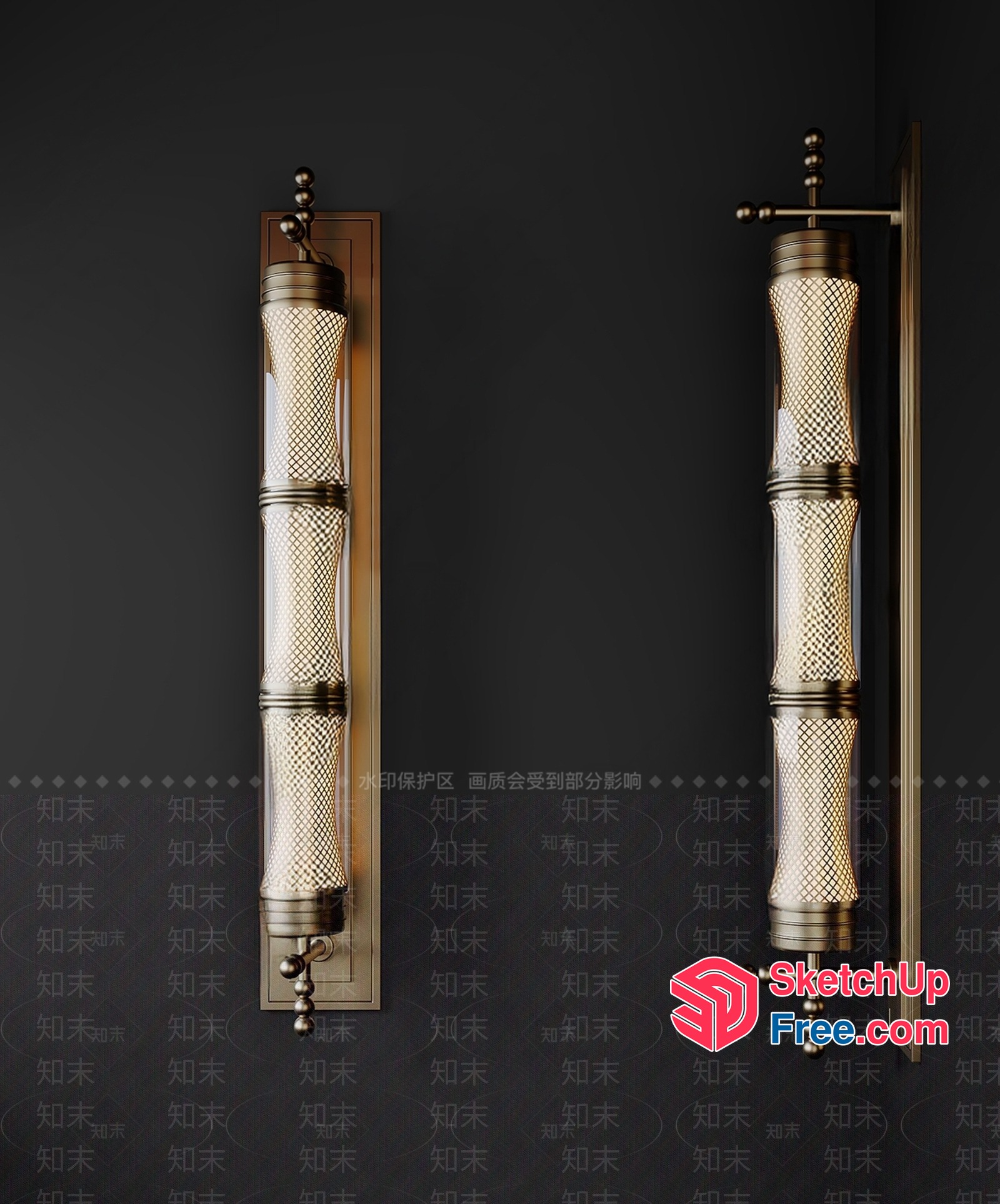 Elegant Brass And Glass Wall Sconces 3D SketchUp File