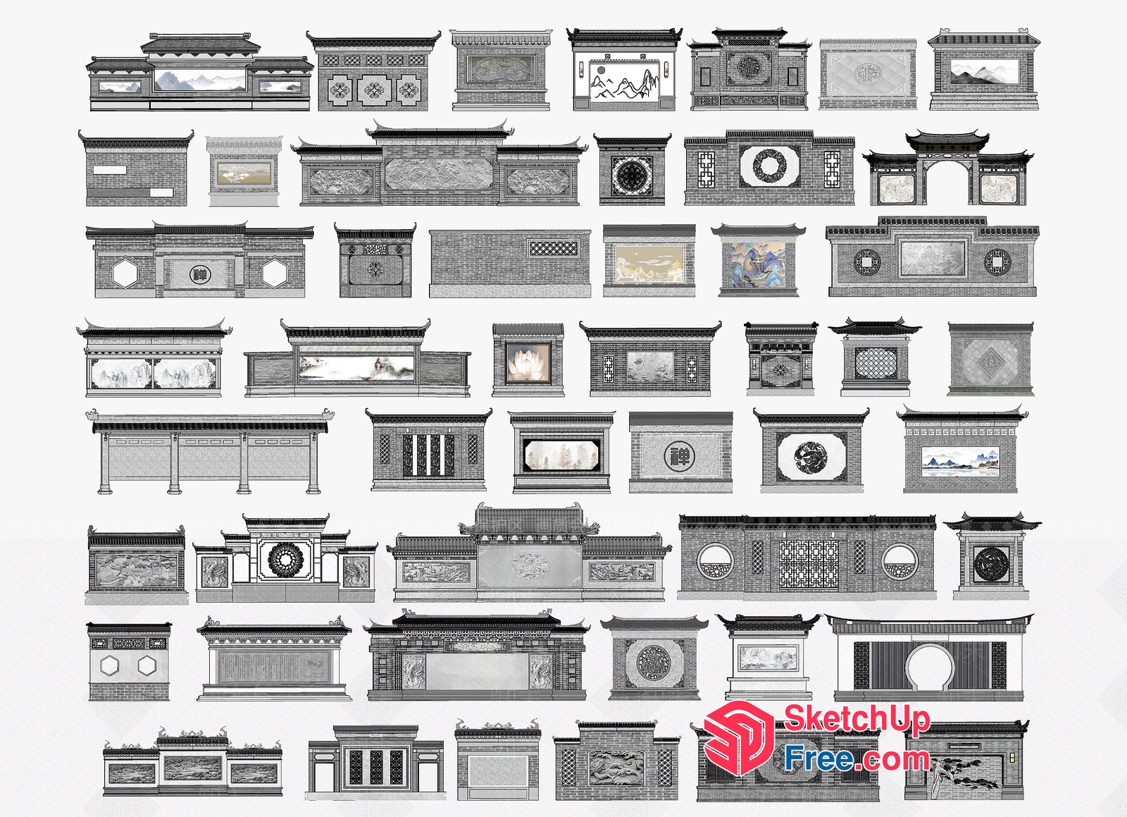 Asian-Inspired Architectural Elements Collection 3D SketchUp File