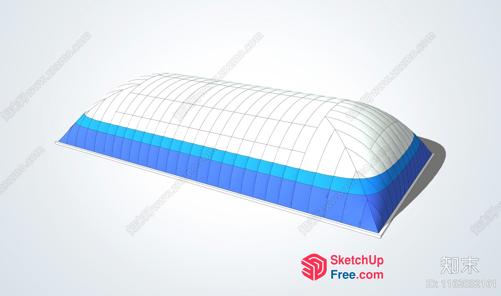 Blue And White Roofed Building With Curved Edges 3D SketchUp File