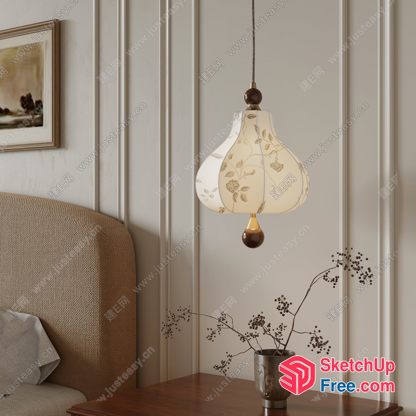 Elegant Hanging Lamp With Floral Pattern 3D SketchUp File