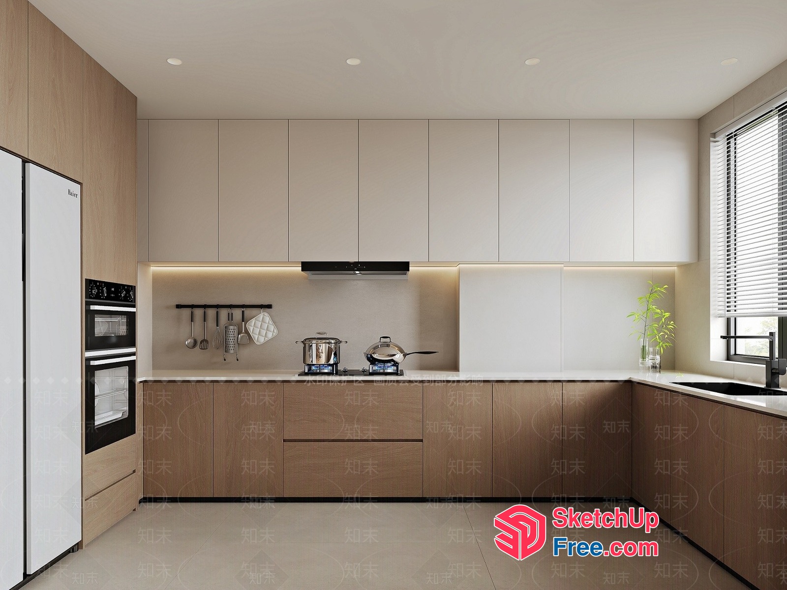 Modern Kitchen Interior With White And Brown Cabinets 3D SketchUp File