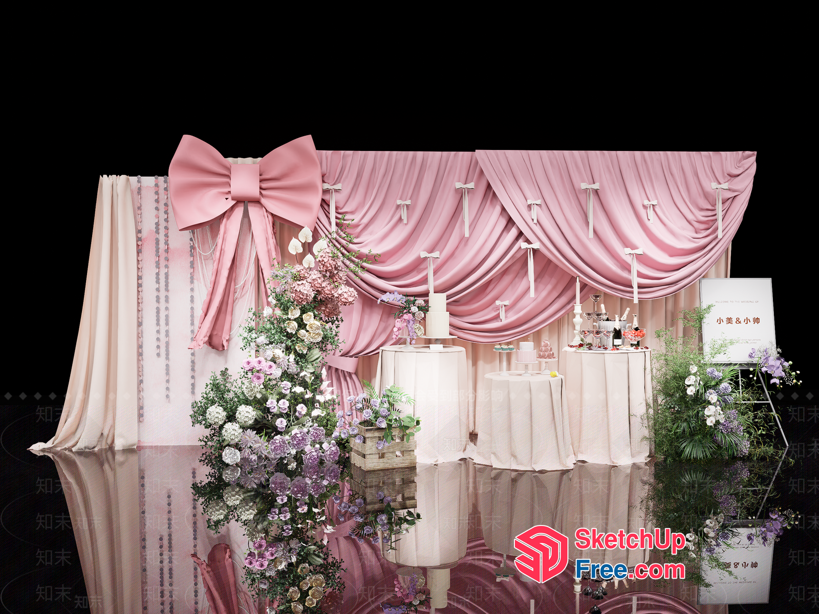 Elegant Pink And White Wedding Decor 3D SketchUp File