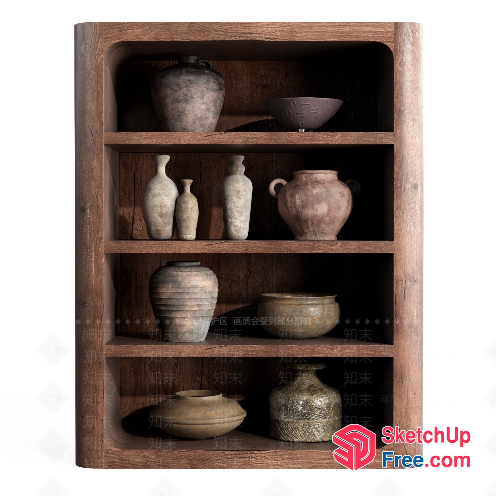 Antique Ceramic Vases On Wooden Shelf 3D SketchUp File