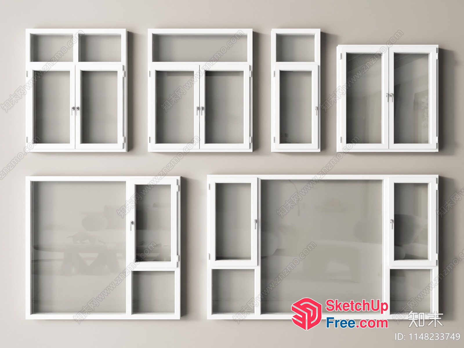 White Window Frames On A Beige Wall 3D SketchUp File