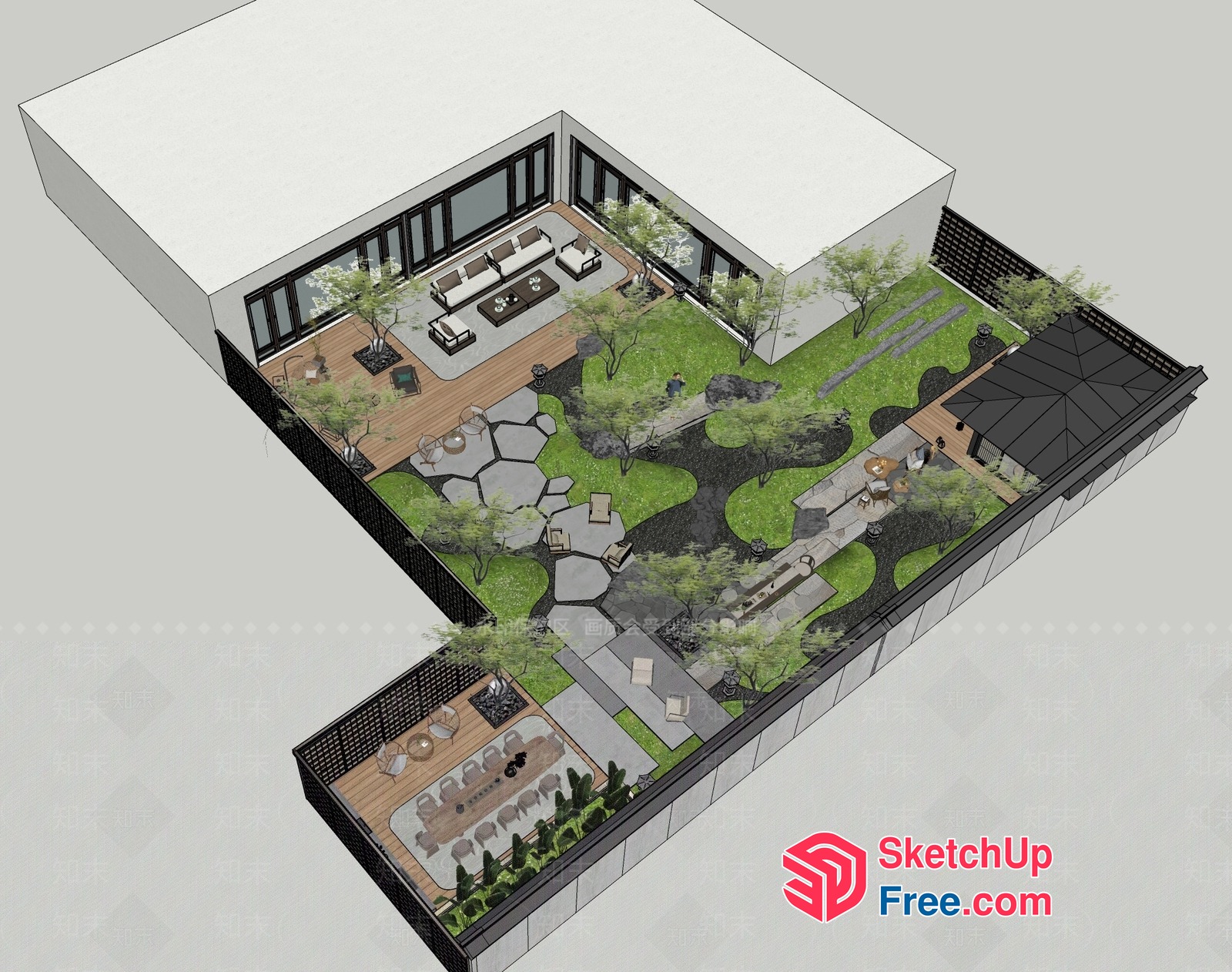 Japanese-Style Modern Minimalist Exterior Villa 3D SketchUp File