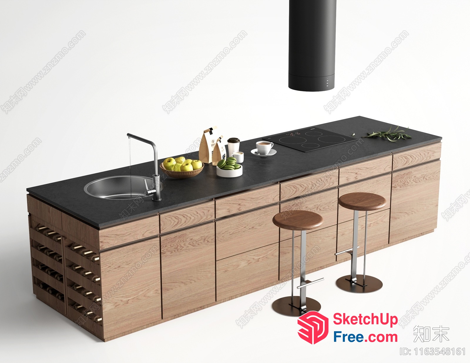 Modern Kitchen Island With Built-In Wine Rack 3D SketchUp File