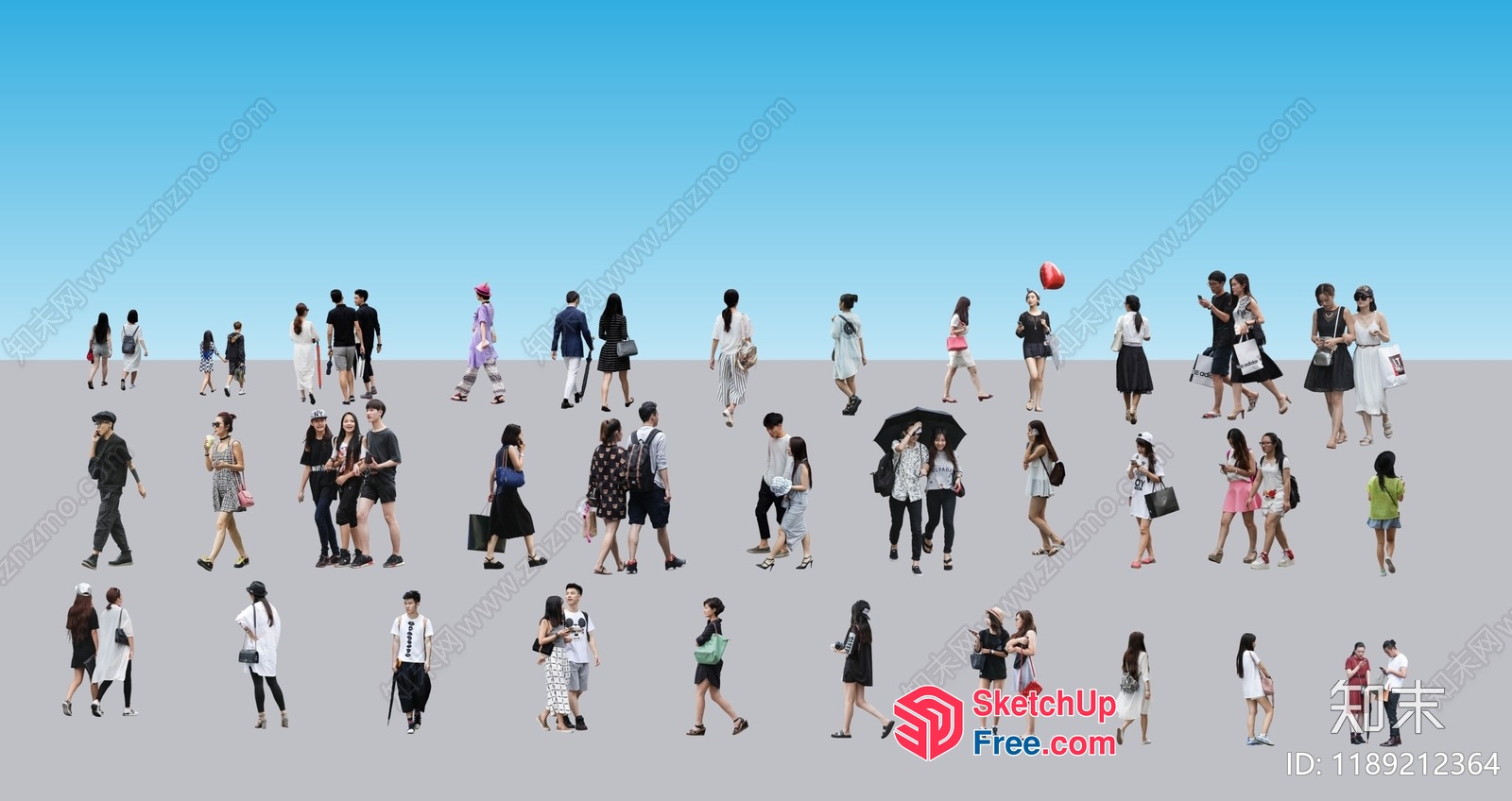 A Crowd Of People Walking In Different Directions 3D SketchUp File
