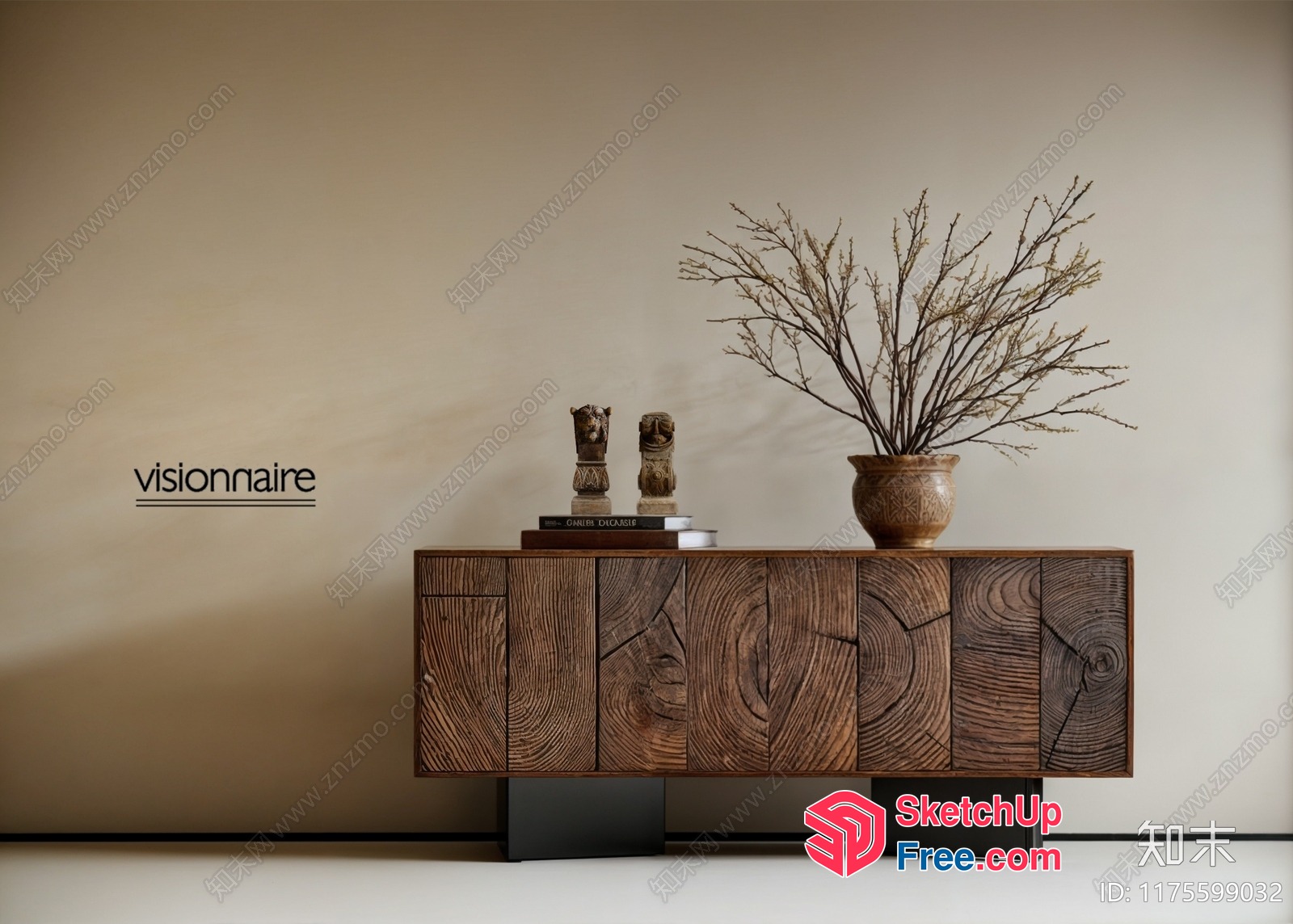 Visionnaire European Style Minimalist Wood Grain Sideboard 3D SketchUp File