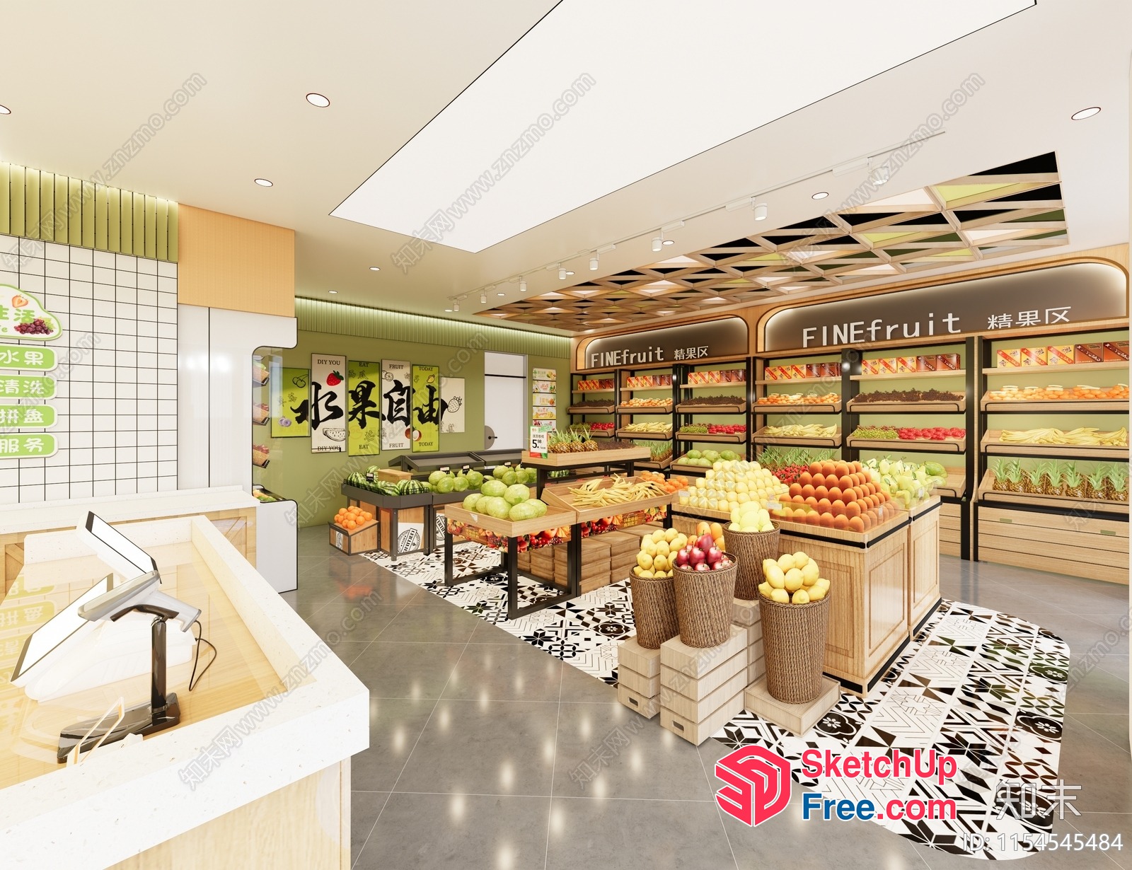 Modern Supermarket With Fresh Produce And Decorative Elements 3D SketchUp File