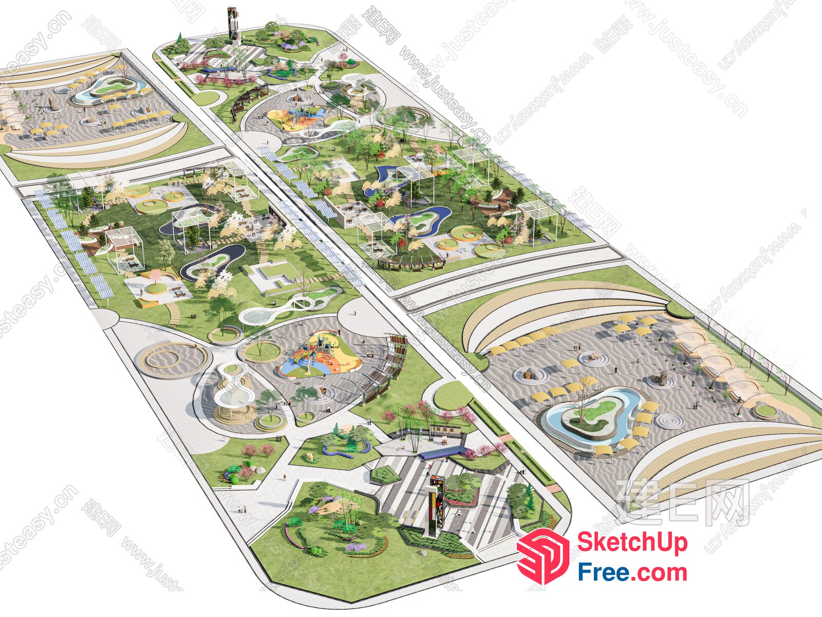 Futuristic Modern Park Design With Sleek Architecture And Green Spaces 3D SketchUp File
