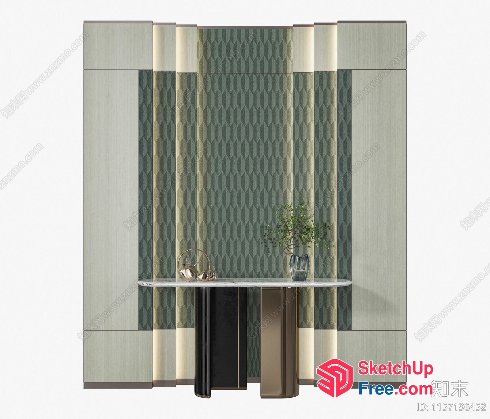 Elegant Modern Console Table With Vase And Greenery 3D SketchUp File