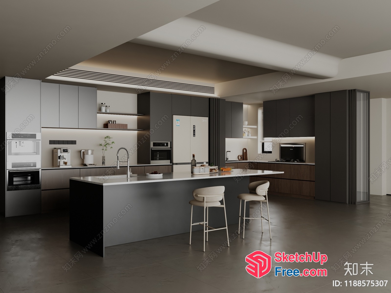 Modern Kitchen Interior With Sleek Furniture And Appliances 3D SketchUp File