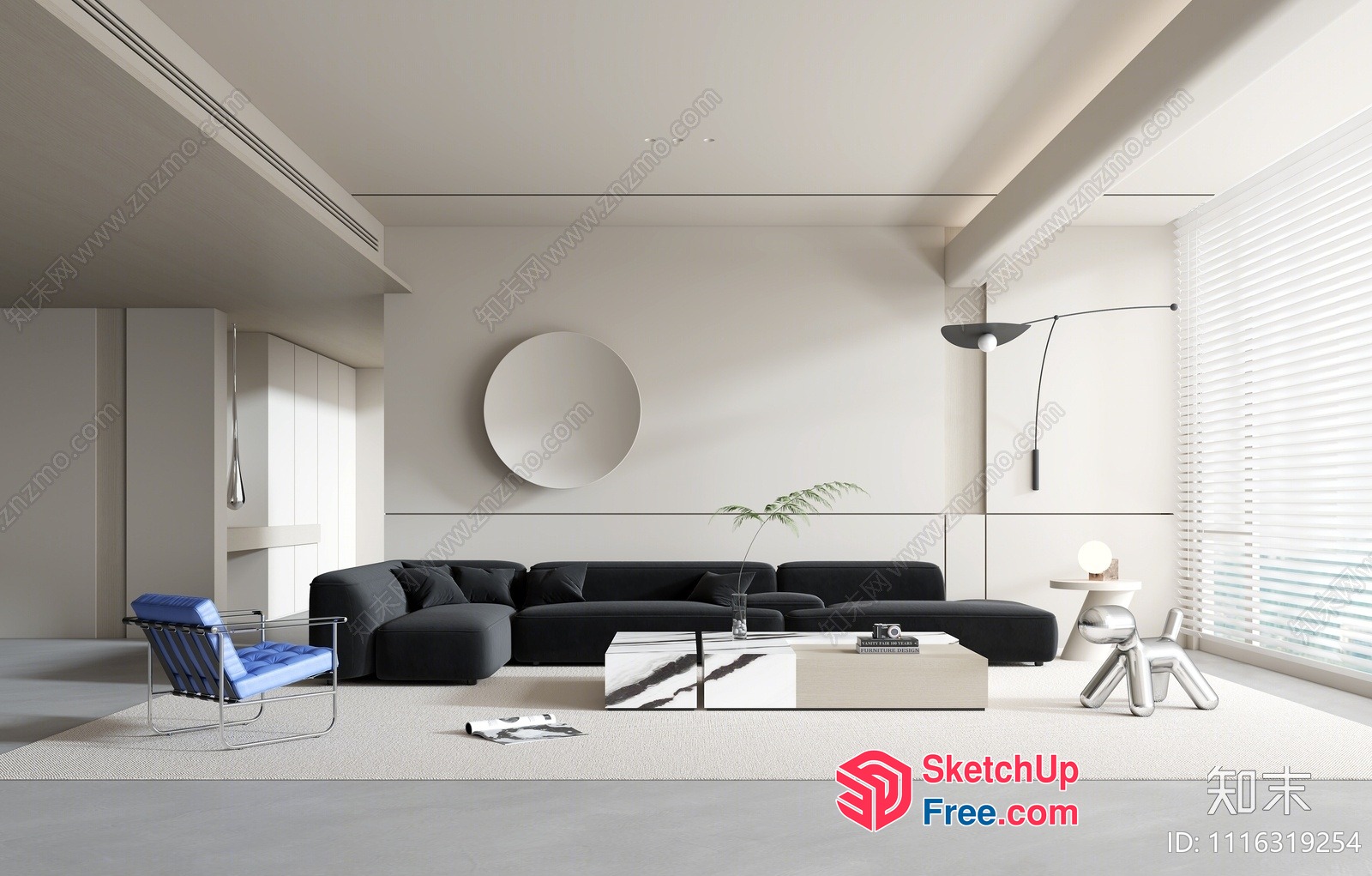 Minimalist Japanese Style Living Room With Modern Furniture 3D SketchUp File