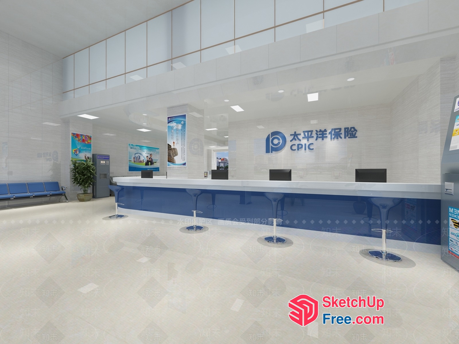 Cpic Bank Branch Interior 3D SketchUp File
