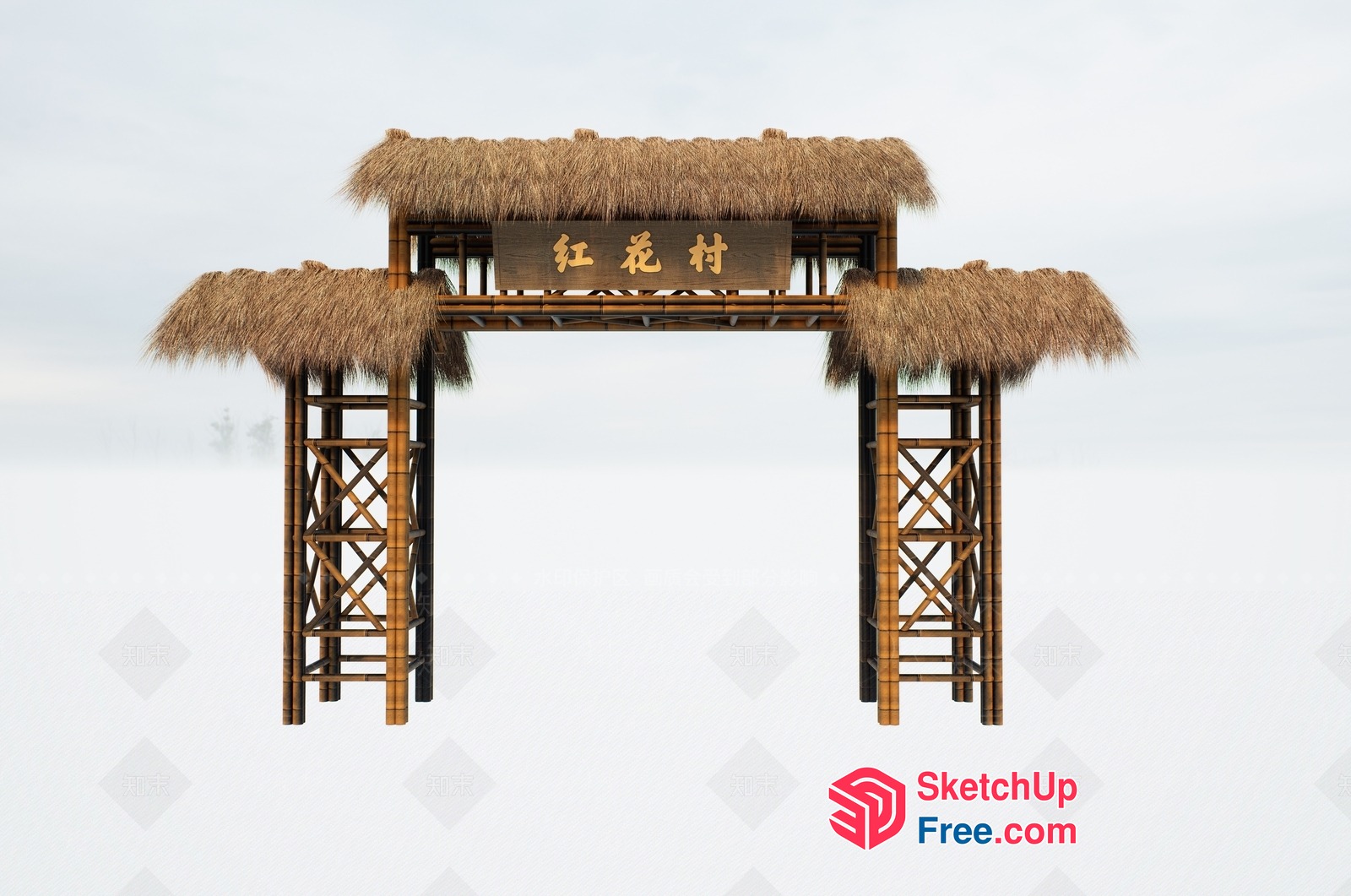 Traditional Asian Bamboo Archway Entrance 3D SketchUp File