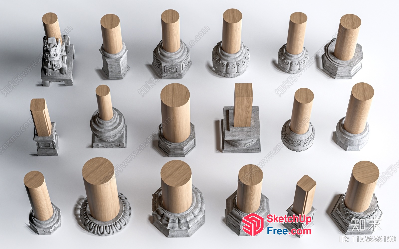 Collection Of Pillars With Various Bases 3D SketchUp File