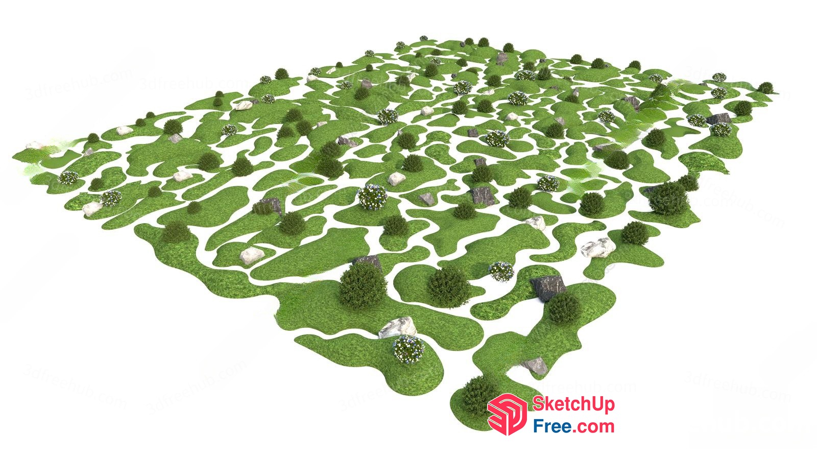 Serene Landscape With Greenery And Water Features 3D SketchUp File