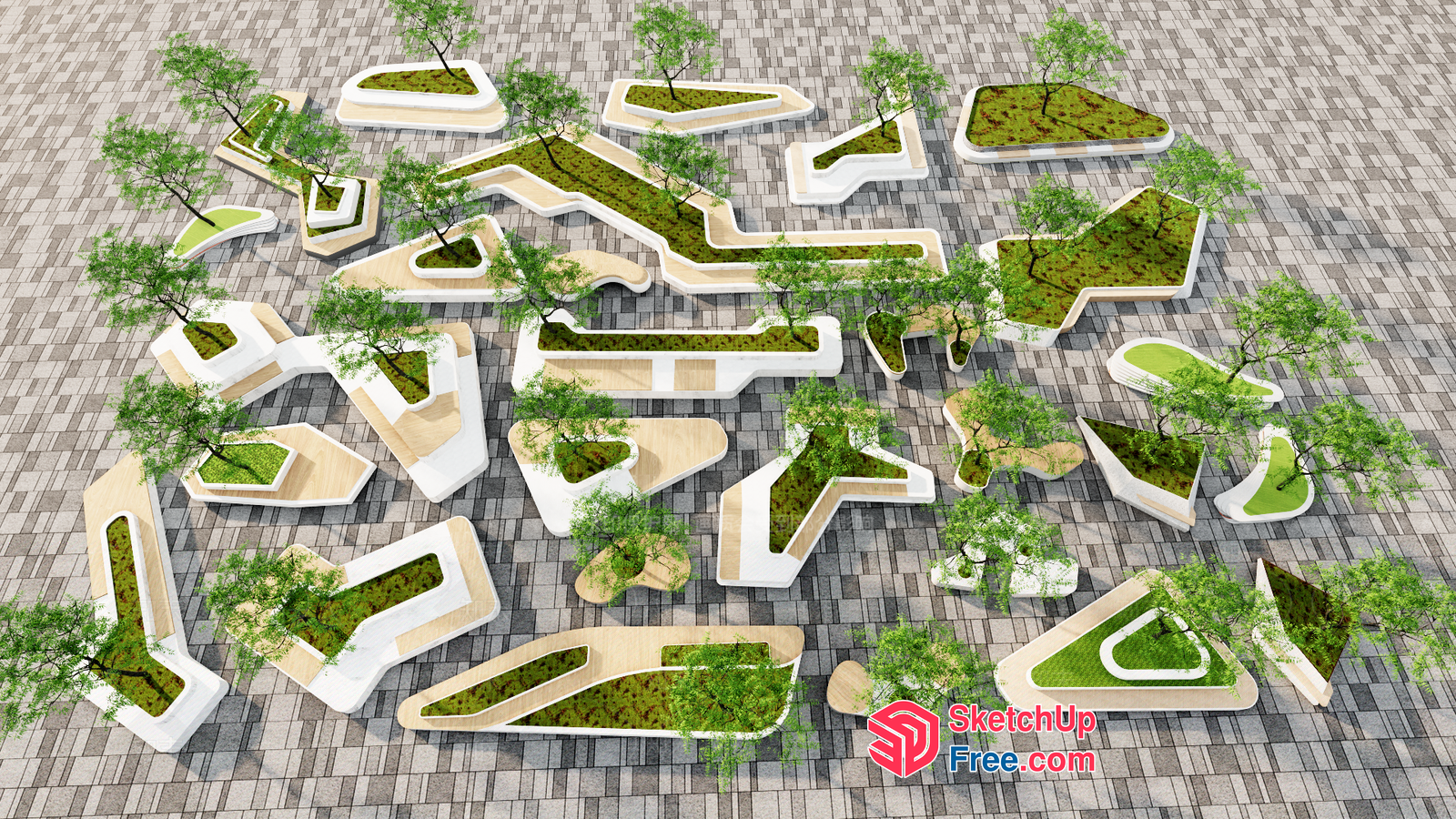 Modern Urban Oasis With Curved Lines And Greenery 3D SketchUp File