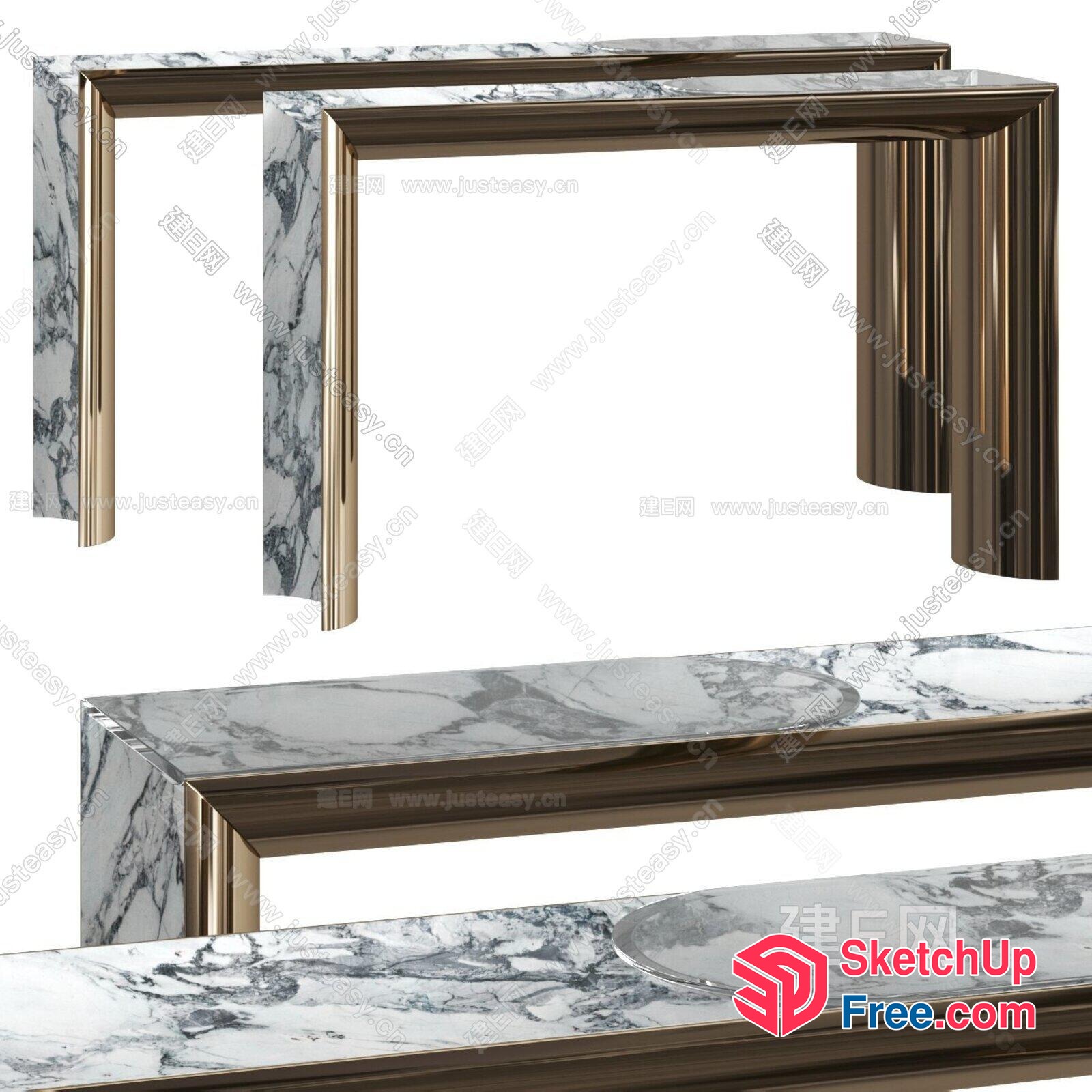 Elegant Marble And Gold Console Table 3D SketchUp File