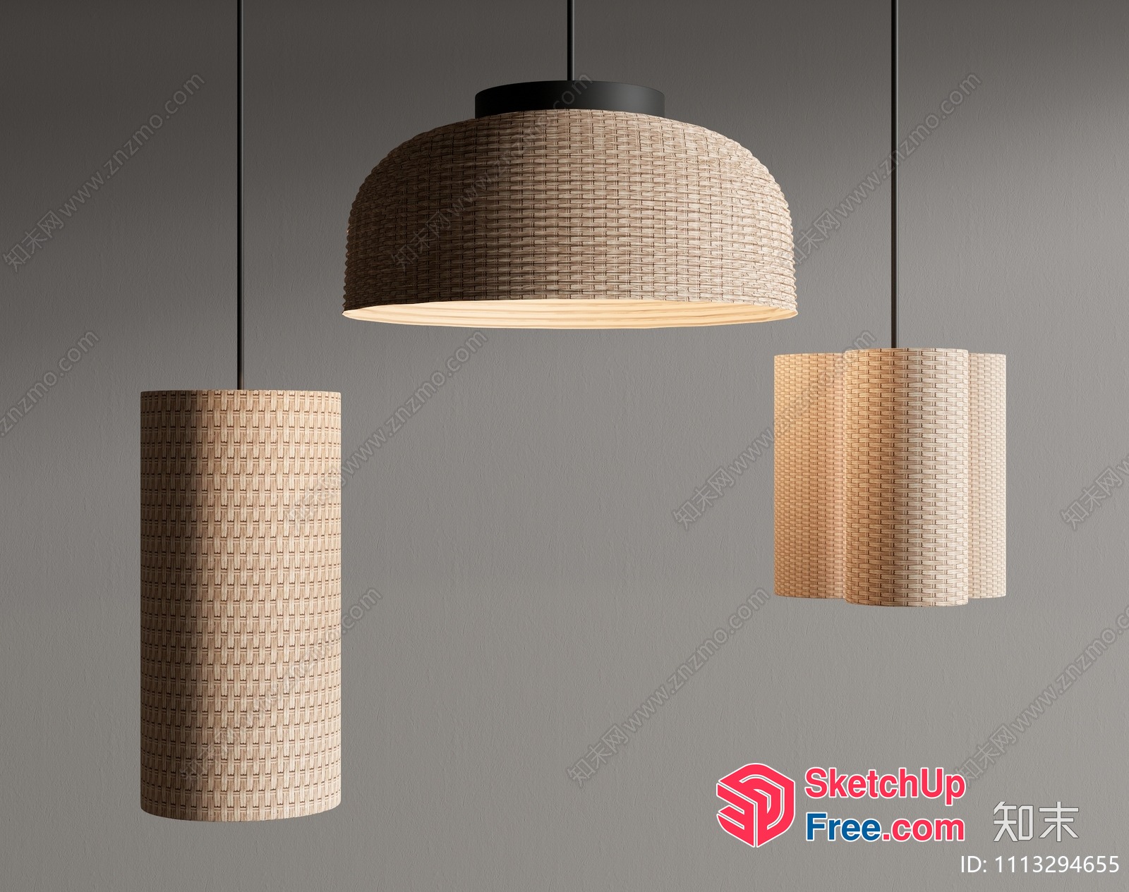 Hanging Light Fixtures In Rattan Style 3D SketchUp File
