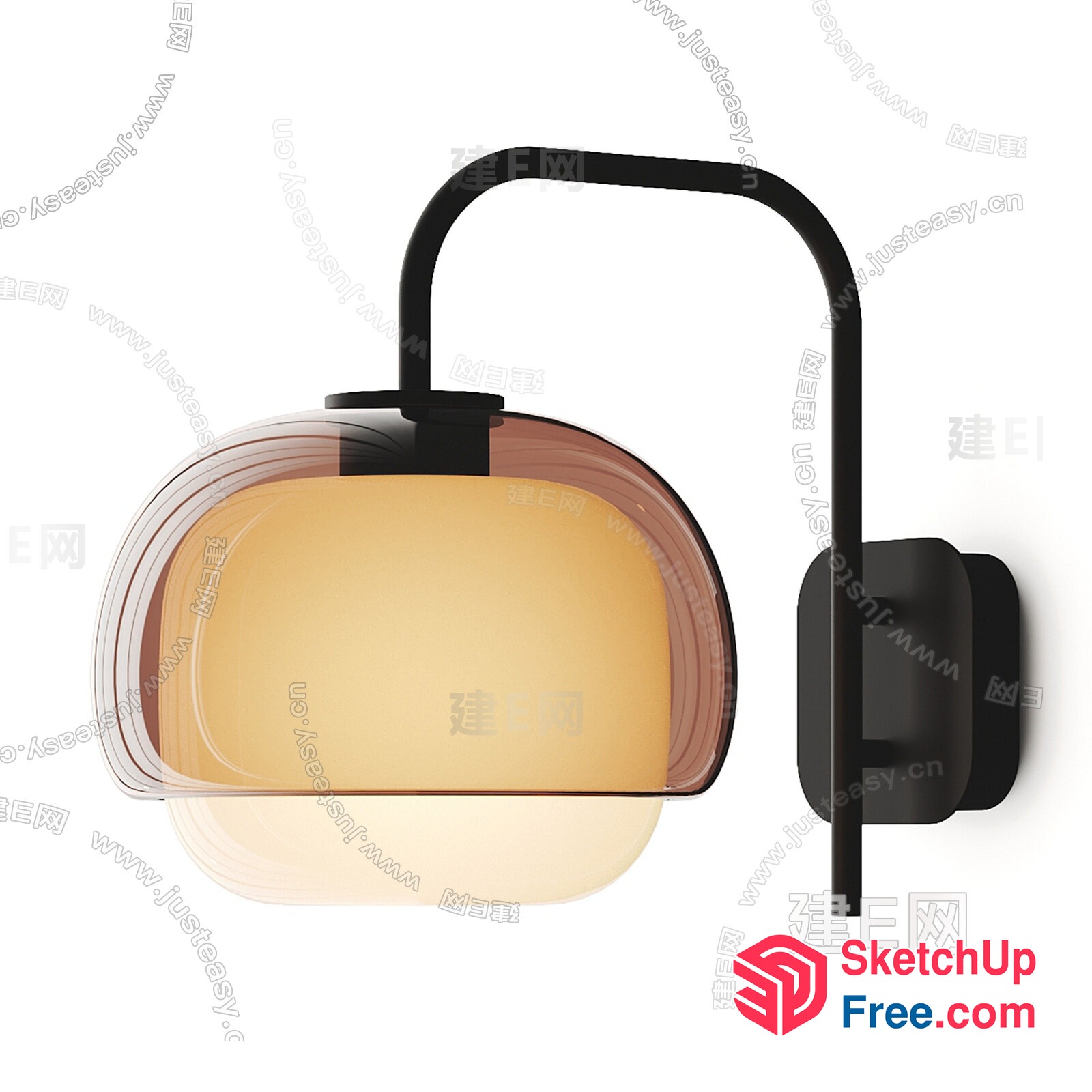 Elegant Modern Wall Lamp With Curved Black Frame And Orange Glass Shade 3D SketchUp File