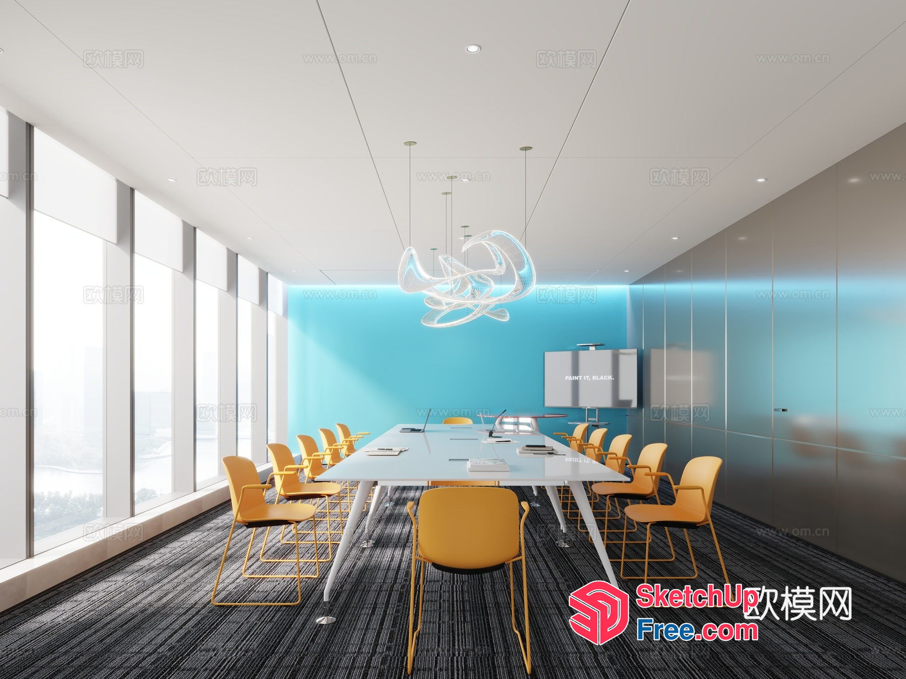 Modern Office Meeting Room With Bright Colors And Natural Light 3D SketchUp File