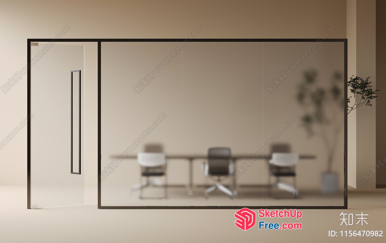 Office Interior With Glass Curtain Wall And Modern Furniture 3D SketchUp File