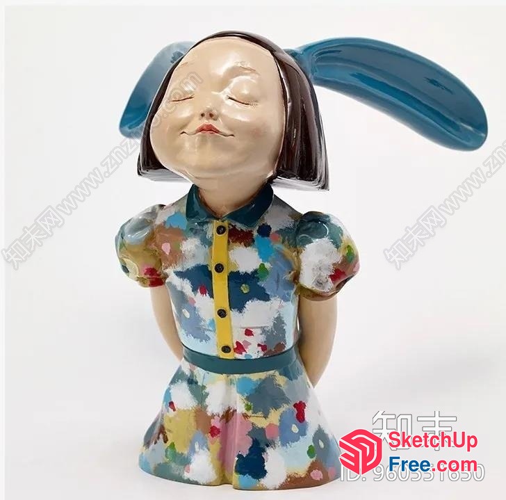 Adorable Cartoon Girl Ceramic Figurine 3D SketchUp File