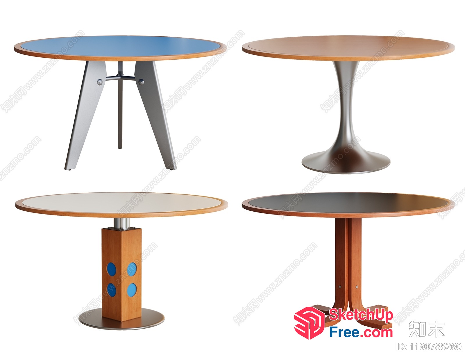 Round Table With Wooden And Metal Legs 3D SketchUp File