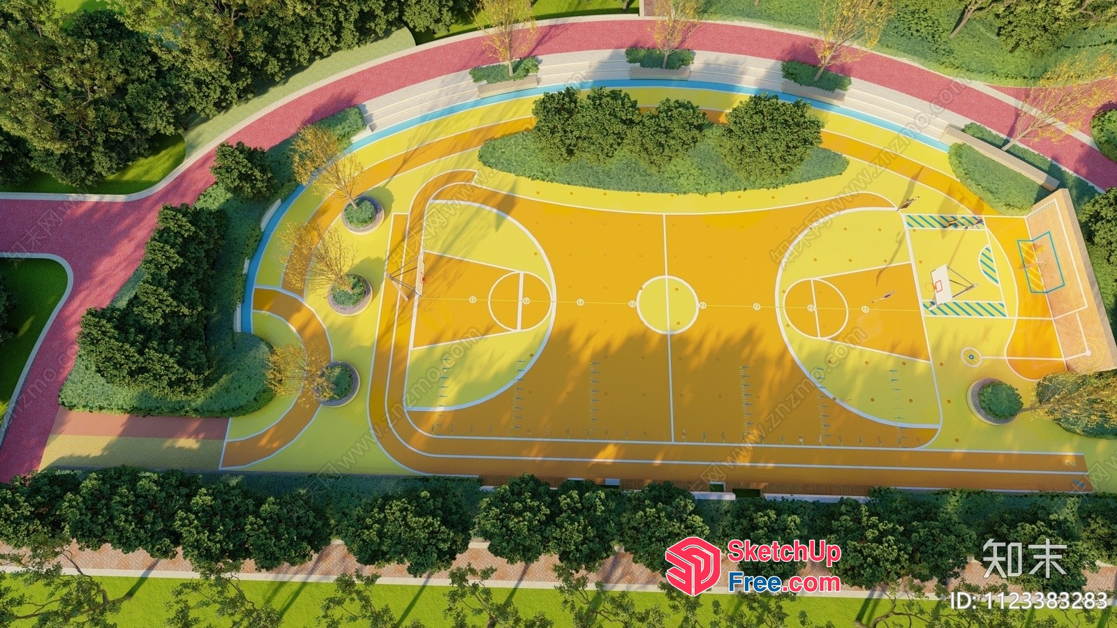 Basketball Court With Colorful Surrounding 3D SketchUp File