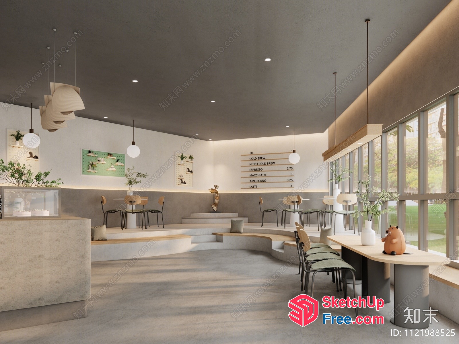 Modern Minimalist Coffee Shop Interior 3D SketchUp File