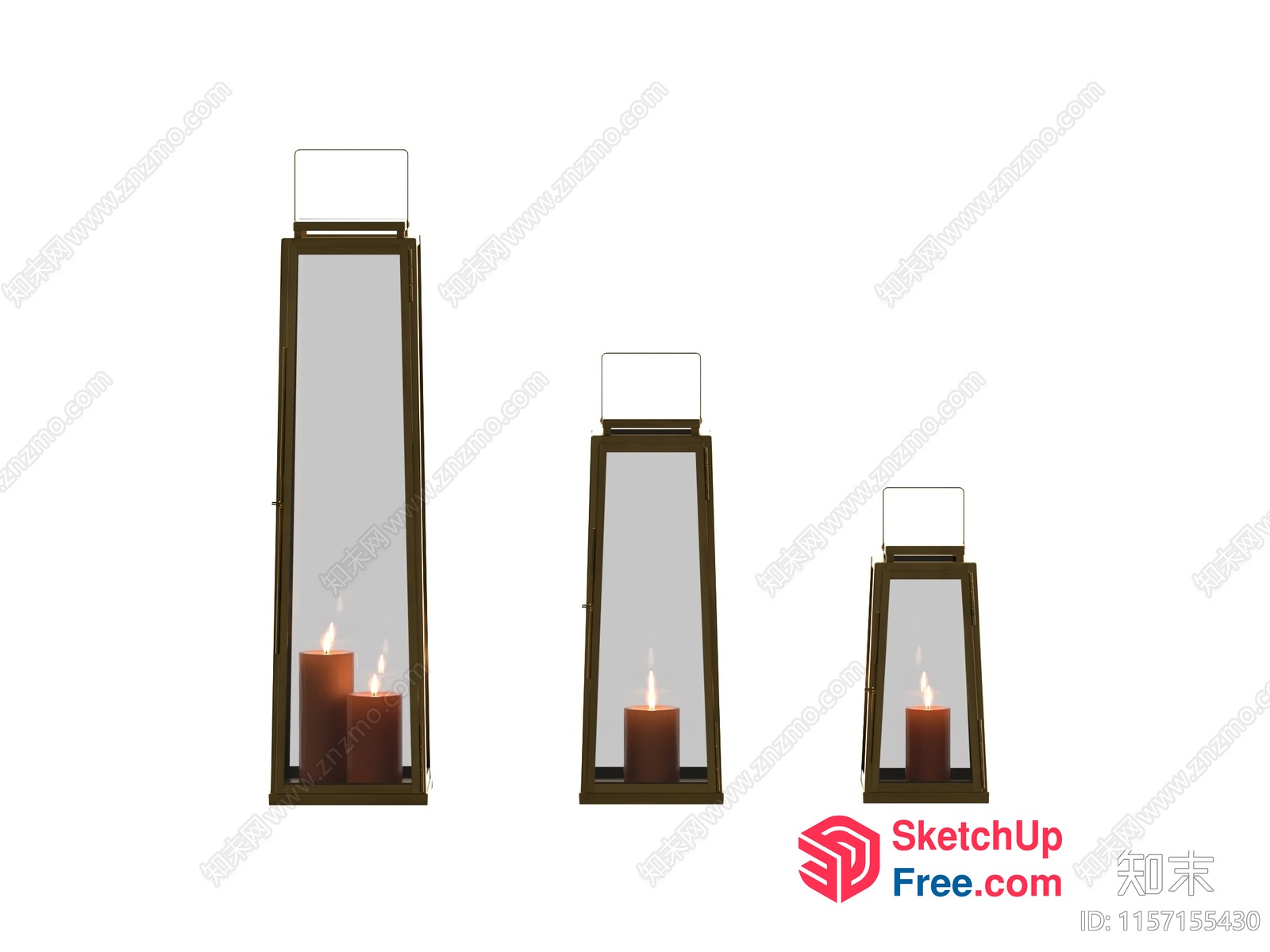 Three Tall Lanterns With Candles Inside 3D SketchUp File