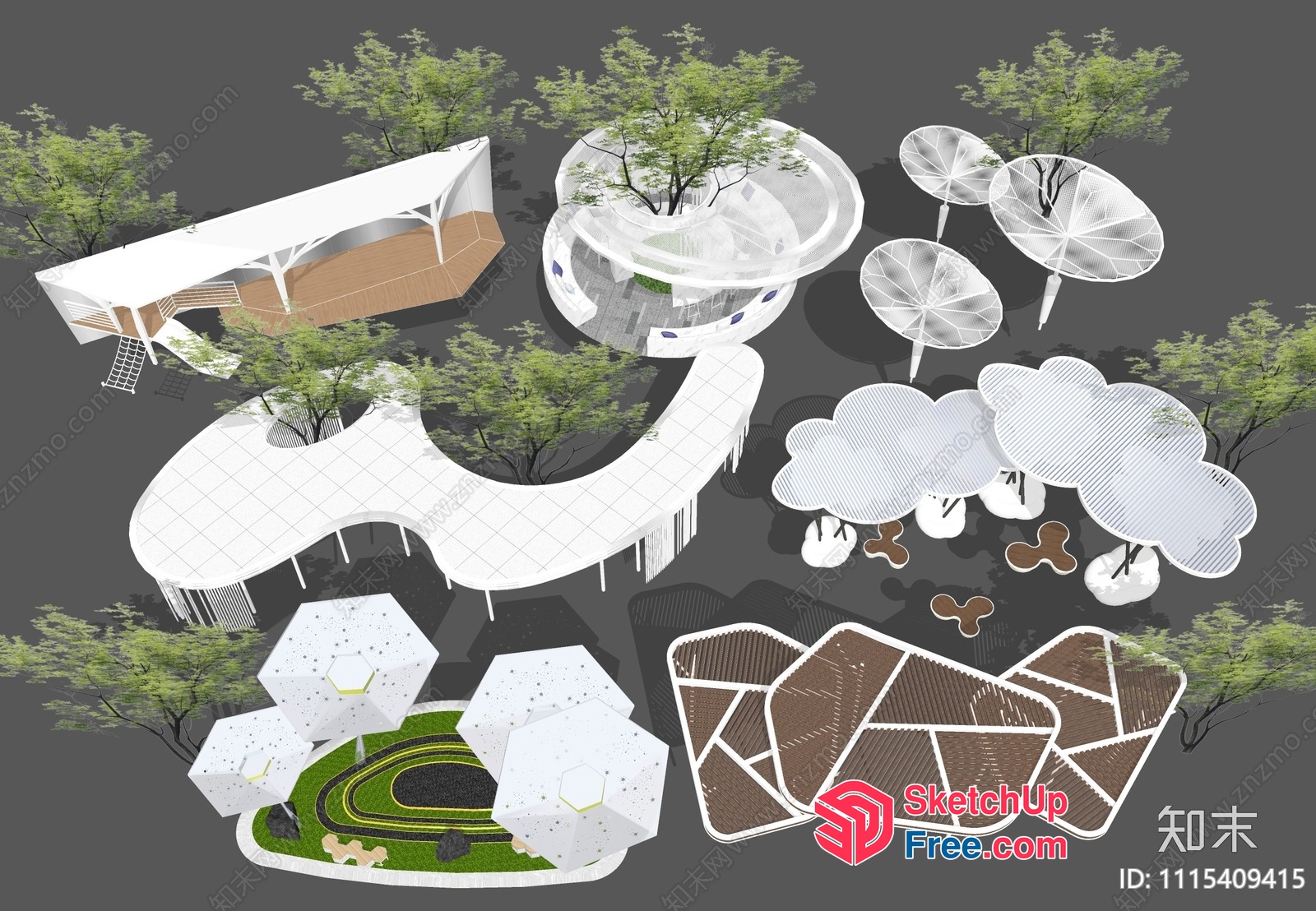 Modern Park With Unique Architecture And Landscaping 3D SketchUp File