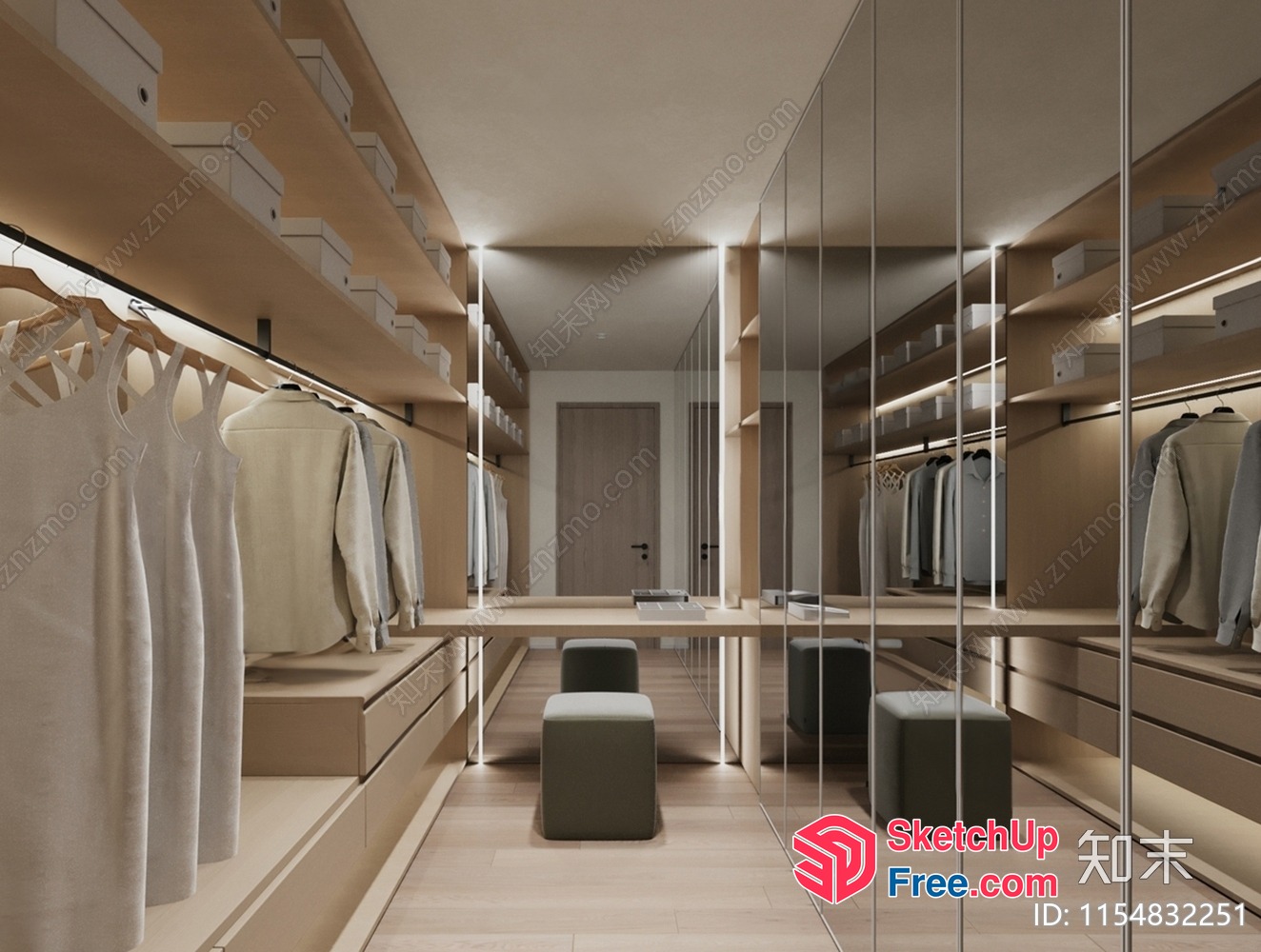 Minimalist Wardrobe Closet With Glass Doors 3D SketchUp File