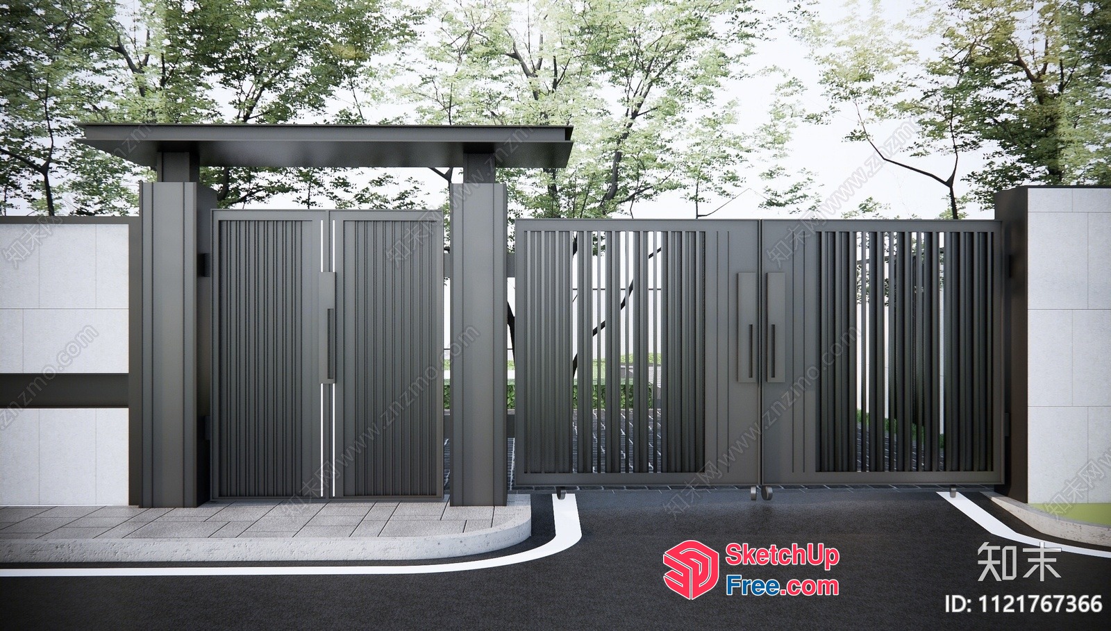 Modern Gray Gate And Fence 3D SketchUp File