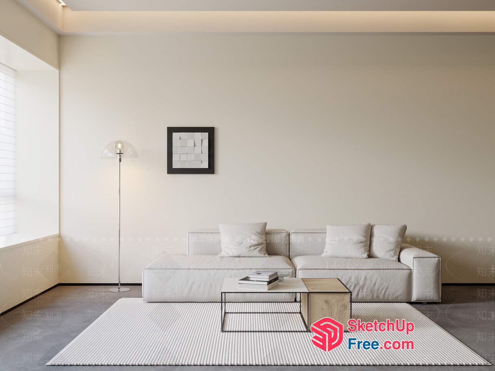 Minimalist White Living Room With L-Shaped Sofa 3D SketchUp File