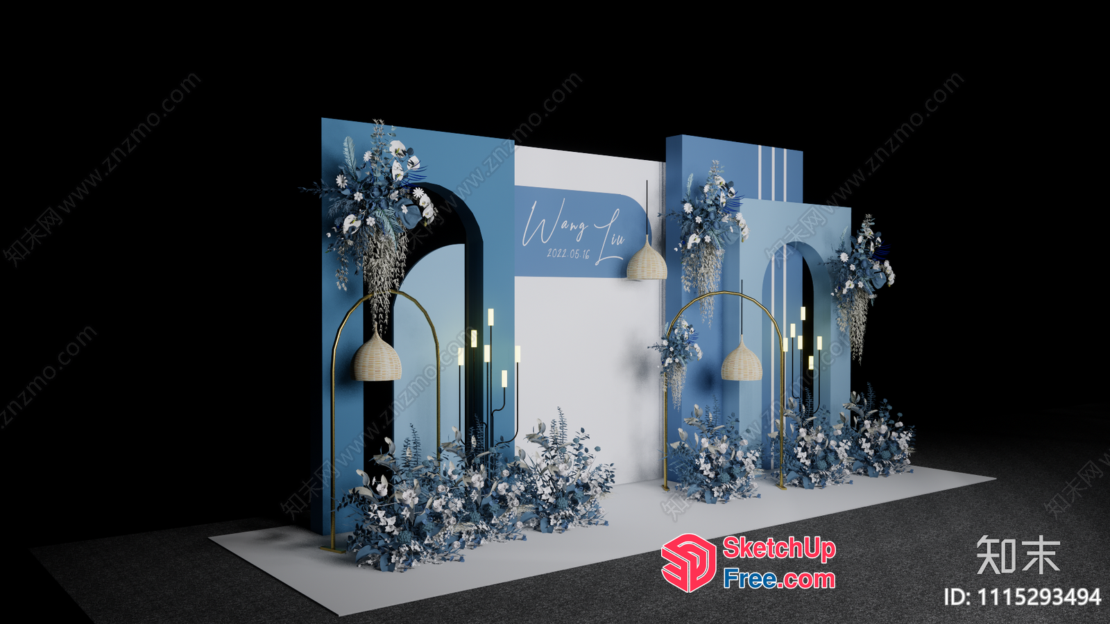 Elegant Blue And White Floral Display 3D SketchUp File