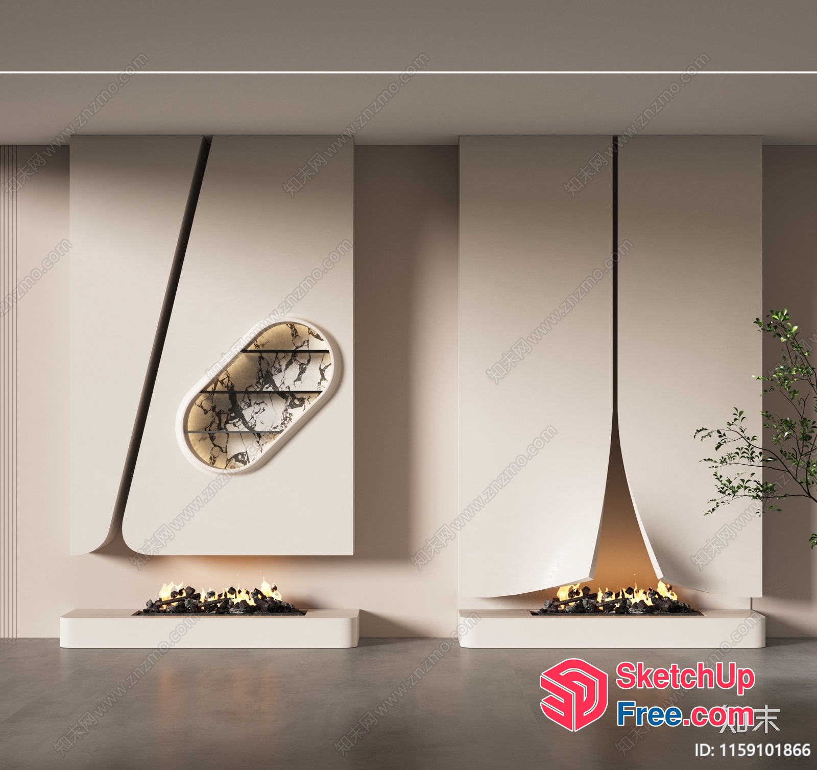 Modern Fireplace Design With Marble Accent 3D SketchUp File