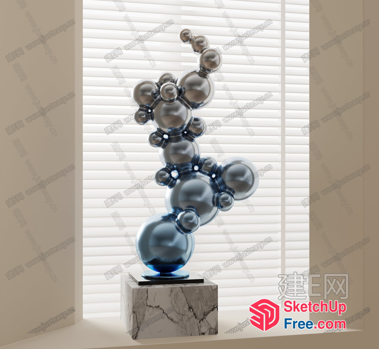 Stylish Modern Glass Sculpture On Marble Base 3D SketchUp File