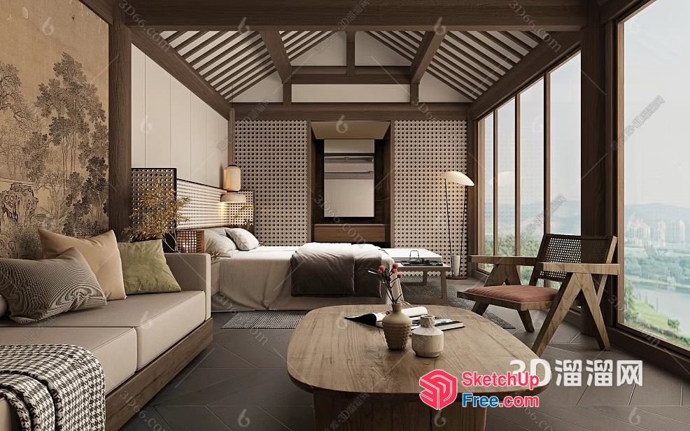 Luxurious Modern Asian-Style Living Room 3D SketchUp File