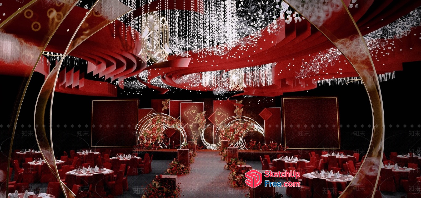 Elegant Red And Gold Decorative Interior 3D SketchUp File