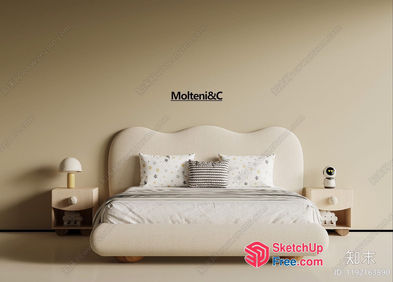 Modern Minimalist Creamy Style Bedroom 3D SketchUp File