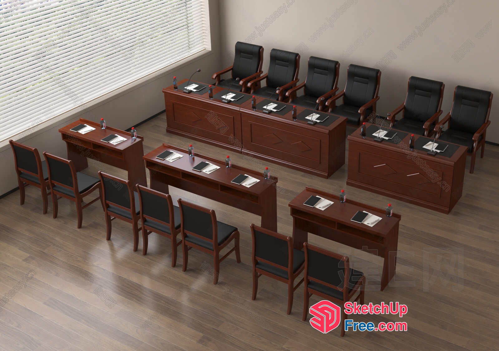 Wooden Chairs And Tables Arrangement In A Formal Room 3D SketchUp File