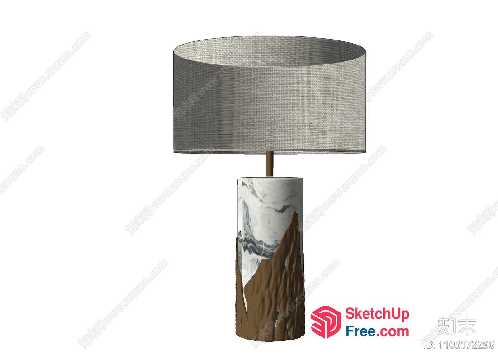 Minimalist Marble And Wood Table Lamp 3D SketchUp File