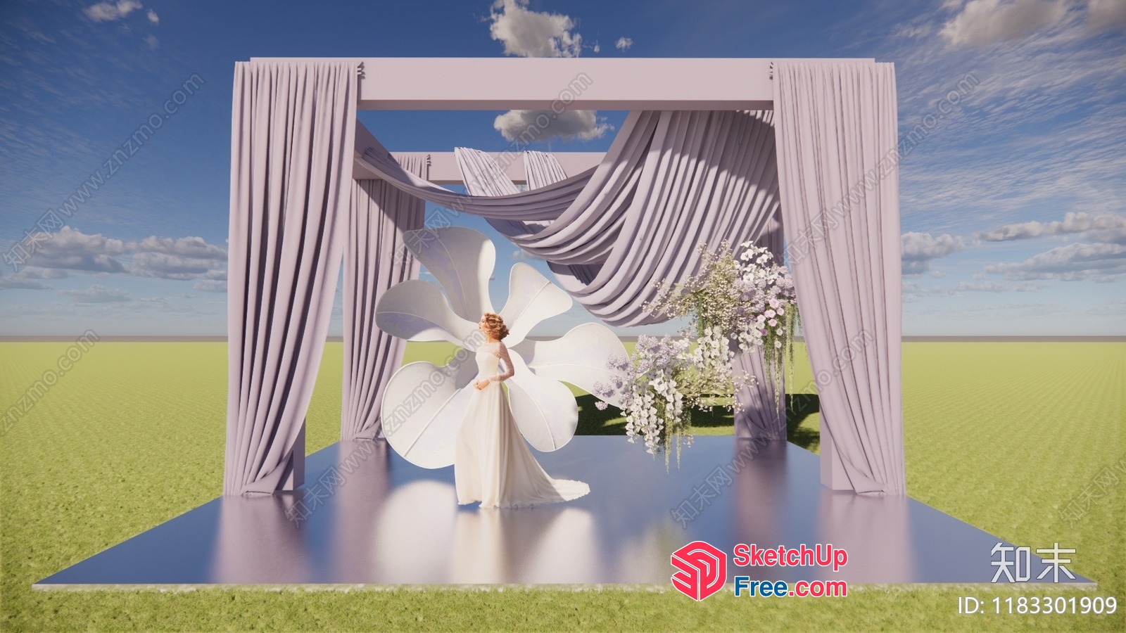 Elegant White Flower Stage Decor 3D SketchUp File